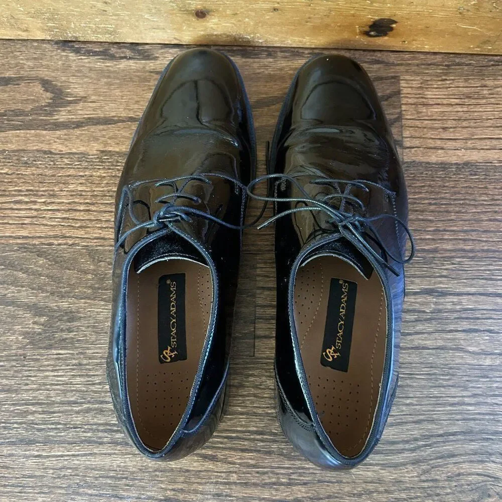 Men's Stacy Adams Size 13 M Black Patent Leather Dress Office Shoes Formal Shiny